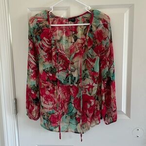 Jessica Simpson Size XS Floral V-Neck Sheer Blouse